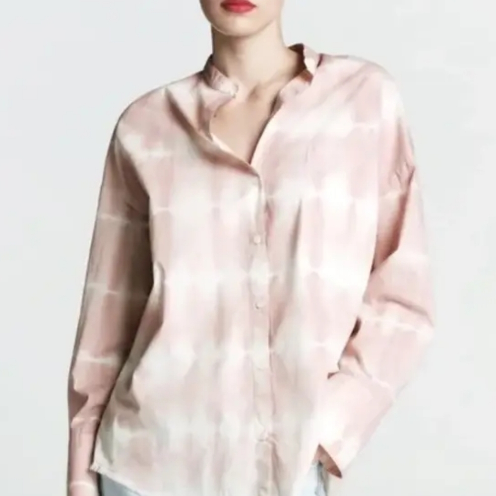 Zara Tie Dye Print Oversized Mandarin Collar Front Pocket Shirt Sz-M - Picture 4 of 4